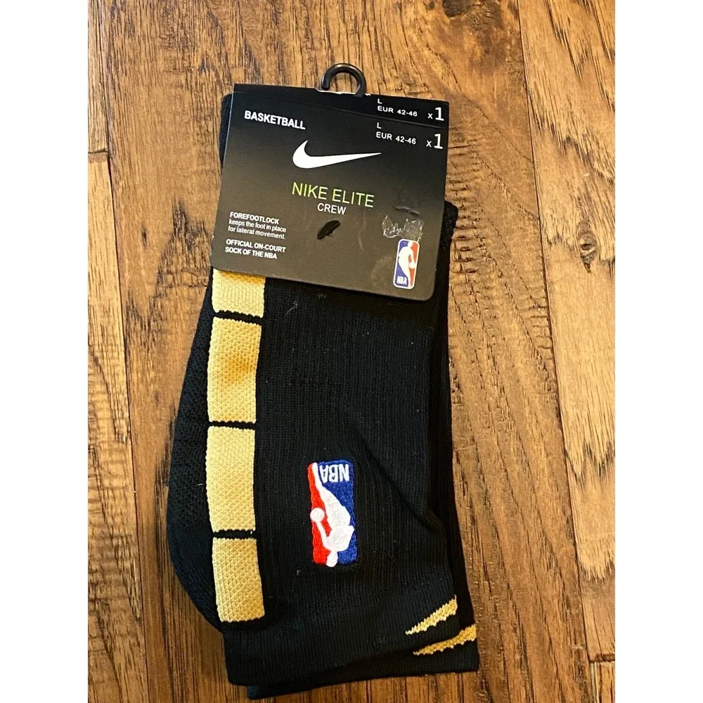 Nike Elite Crew NBA Basketball Socks Black Gold Mens Large SX7587-013 NEW